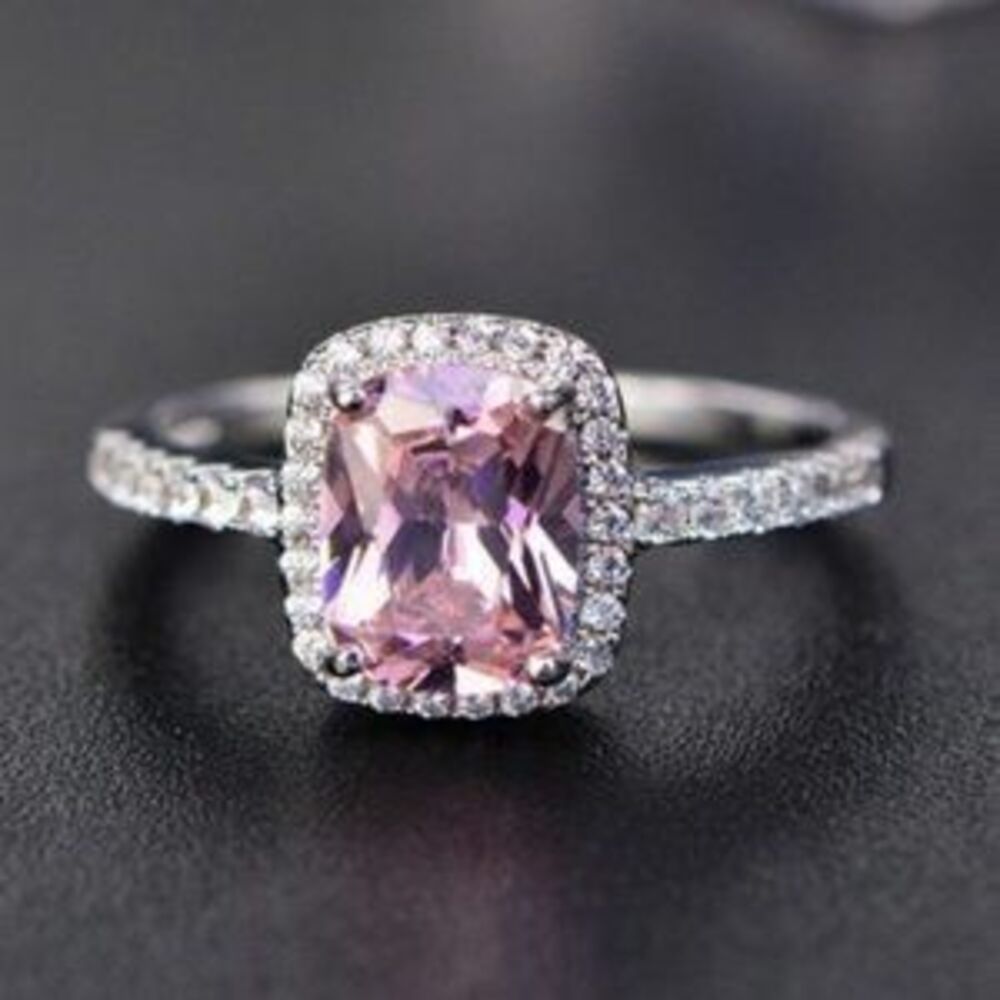 Sterling Silver Diamond Halo Princess Cut Ring